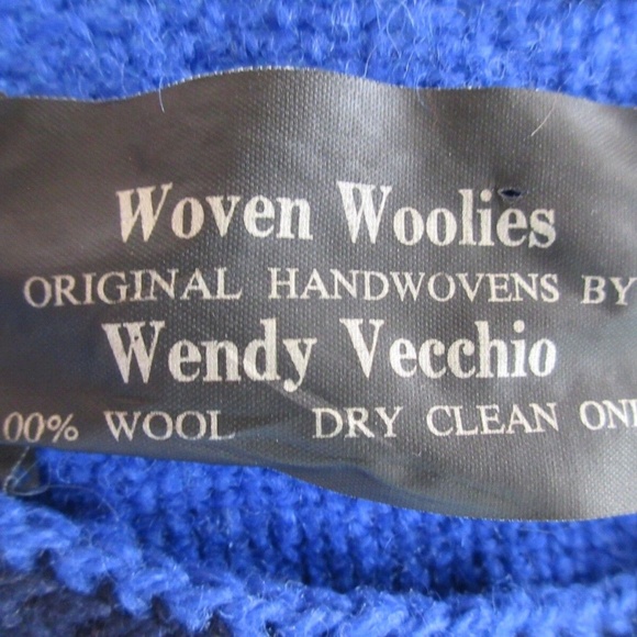 WOVEN WOOLIES Sweater Hand Woven Pullover 100% Wool Teal Blue Wendy Vecchio Sz L - Picture 5 of 5